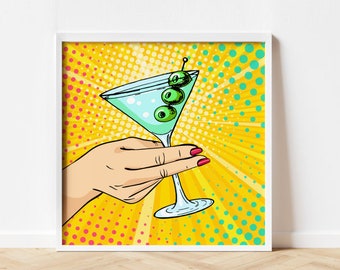 Martini Pop Art Wall Art Framed Poster Roy Lichtenstein Pop Art Print Retro Wall Art Retro Poster Lichtenstein Pop Art Artful
