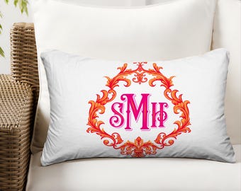 Personalized Monogram Pillow Cover Pink Orange Custom Monogram Pillow Grand Millennial Coastal Grandmother Preppy Decor Dorm Decor for Girl