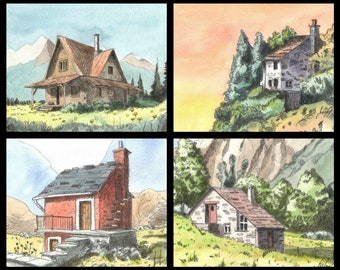 Handmade watercolor illustrations - Quiet Houses