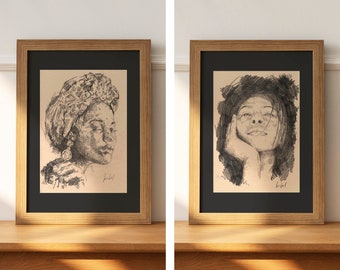 Handmade pencil portraits of women