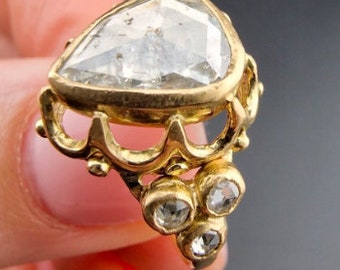 Rare 2.5ct Victorian Diamond rose cut pear/drop shape very old Gold 18k