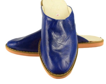 Babouche traditionnelle en cuir confortable et résistante pour homme – Coloris Bleu