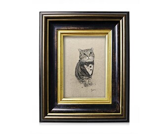 Custom Cat Portrait Sketch | Hand Drawn Graphite Art | Feline Pet Memorial Wall Decor