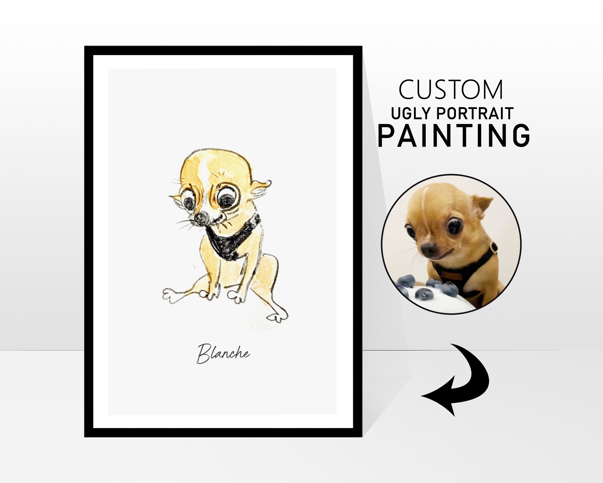 Custom Funny Pet Portrait: Watercolor Dog or Cat Art