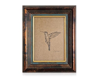 Handmade Hummingbird Sketch: Minimalist Bird Art, Black & White Decor