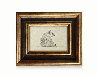 Original Hand Drawn Bear Sketch Pencil Animal Artwork Rustic Wall Decor