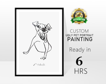 Custom Pet Line Art Portrait: Funny Dog or Cat Sketch