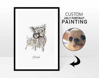CUSTOM UGLY PORTRAIT, Funny Bad Portrait, Mini Custom Watercolor Pet Portrait, Custom Dog Portrait, Custom Pet Art, Pet Drawing