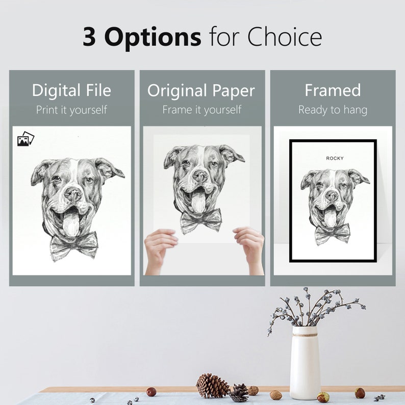 Custom Pet Portrait Sketch, Dog Portrait from Photo, Pet memorial Gifs, Custom Dog & Cat Illustration Drawing, Pet Lover Gift image 2