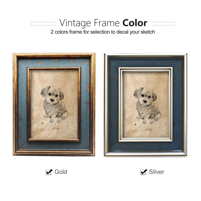 Handmade Charcoal Pet Portrait from Photo: Custom Dog Memorial Art Vintage Frame