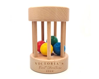 Personalized Montessori - Ball Cylinder Rolling Toy - Baby Toy 6-12 Months - Wooden Tumbler Toy - Natural Rattle Baby Gift