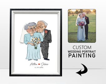 Retrato de boda personalizado en acuarela – Regalo de aniversario dibujado a mano (Archivo digital/Impresión/Enmarcado)
