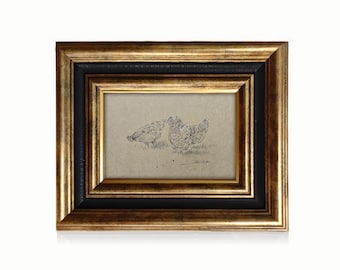 Original Hand Drawn Chicken Sketch Ink Artwork Farmhouse Animal Wall Decor