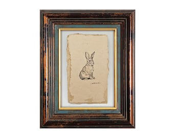 Original Rabbit Line Drawing: Handmade Bunny Sketch, Minimalist Nursery Art