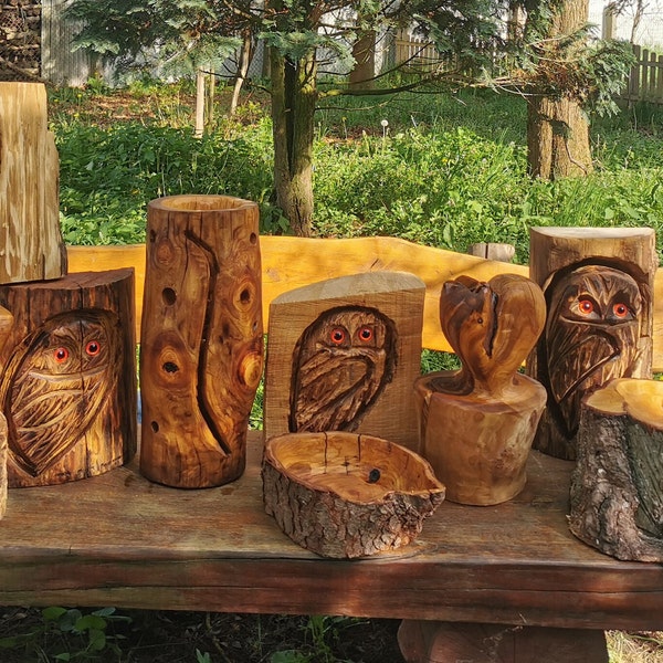 Carving, Motorsägenkunst, schnitzen, Holzkunst Eulen, Deko, Garten, Geschenk, Naturfreund,