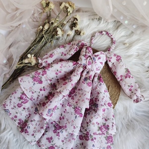 MSD BJD 1/4 Pink Floral Long Dress ,  Clothes for 1/4 BJD, Pink Dress for Minifee