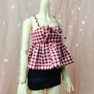 1/4 BJD Clothes Msd Red Sleeveless Gingham Top,  Msd Casual Clothes ,  Clothes for 1/4 BJD Casual Outfit for Minifee