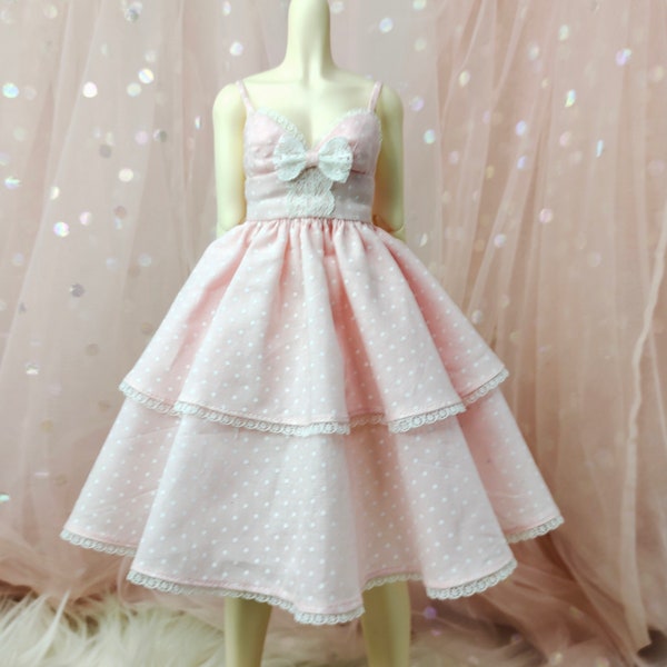 MSD BJD 1/4 Dress ,  Clothes for 1/4 BJD Pink Polkadot Dress, Clothes for Msd