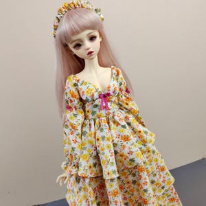 MSD BJD 1/4 Pink Floral Long Dress ,  Clothes for 1/4 BJD, Pink Dress for Minifee