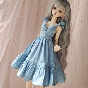 MSD Dress BJD Clothes  1/4 Bjd Light Blue Dress , Clothes for 1/4 BJD Light Blue Summer Clothes for Msd