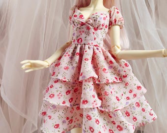 Vestido rosa floral para MSD BJD 1/4, ropa para BJD 1/4, vestido rosa para Minifee