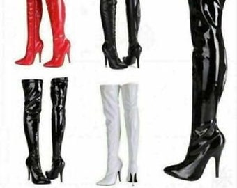 Womens Ladies Thigh High Over The Knee High Heel Stretch Boots Sizes UK 3 - 12