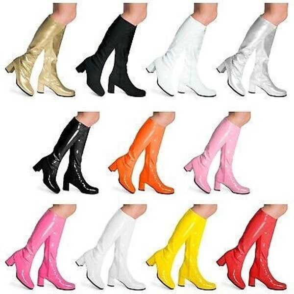 Womens Mens Fancy Dress Party GoGo Boots 60s 70s 80s Go Go Disco Retro Plus Size Range UK3 - UK12