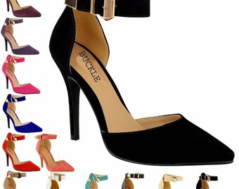 Womens Mens Ankle Strap High Heel Sandals Ladies Pointy Toe Shoes UK9-12