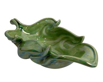 Vintage Iridescent Green Leaf Bowl