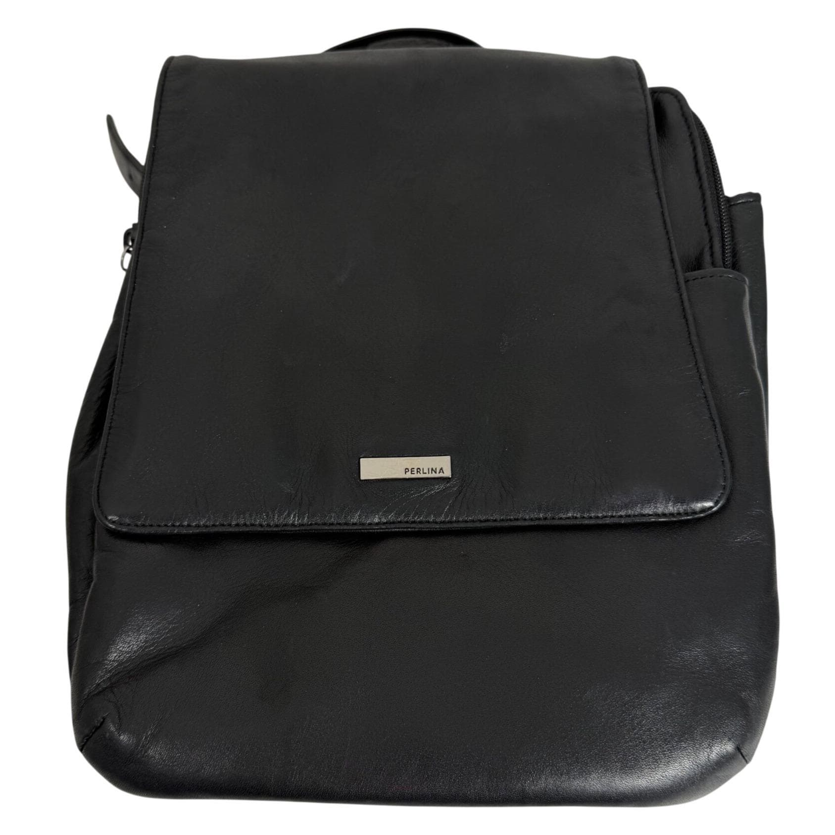Perlina Black Leather Backpack Perlina Zip Black Leather Backpack Bag 9x11x2” | eBay main image 4