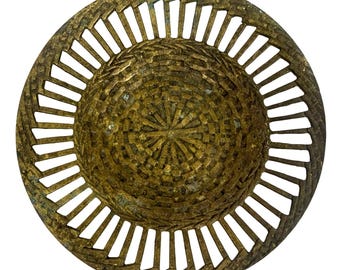 VTG Brass Decorative Woven Basket Trinket Dish Tray Intricate Cutout Design