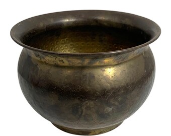 VTG Hand-Hammered Brass Bowl Planter Pot Patina Finish Decorative Accent Piece