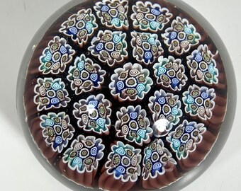 Millefiori Glass Paperweight Intricate Floral Patterns & Clear Dome VTG 90s