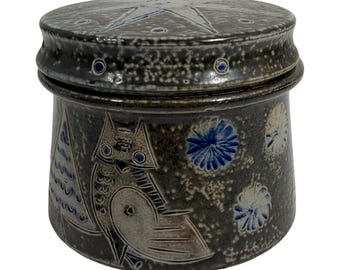 Vintage Westerwald Salt Glaze Stoneware Owl lidded Jar/Ashtray by Wim Mühlendyck