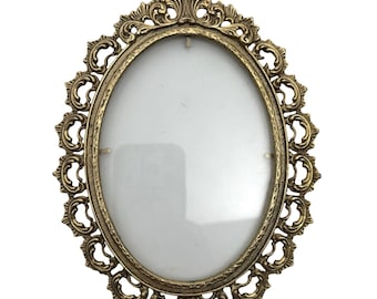 Ornate Art Nouveau Vintage Gold-Tone Oval Picture Frame With Filigree Design