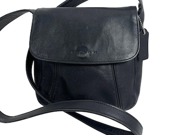 Vintage COACH Lexington Black Leather Flap Crossbody Bag 4185
