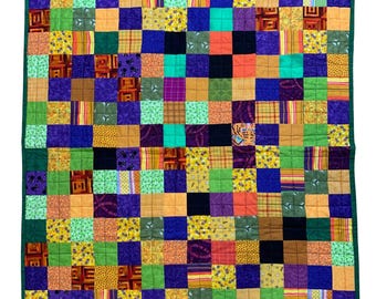 Handcrafted Patchwork Reversible Striped/Checkerboard Quilt Baby Blanket EUC