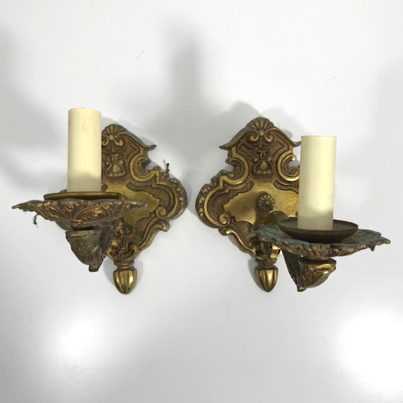Vintage/Antique Halcolite Co. & Underwriters Laboratories Brass Sconces Pair