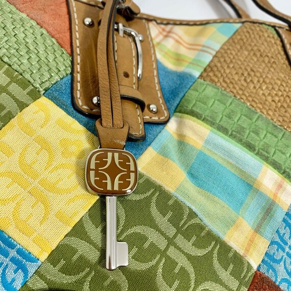 FOSSIL Key Multi-Color Argyle Patchwork Leather C… - image 2