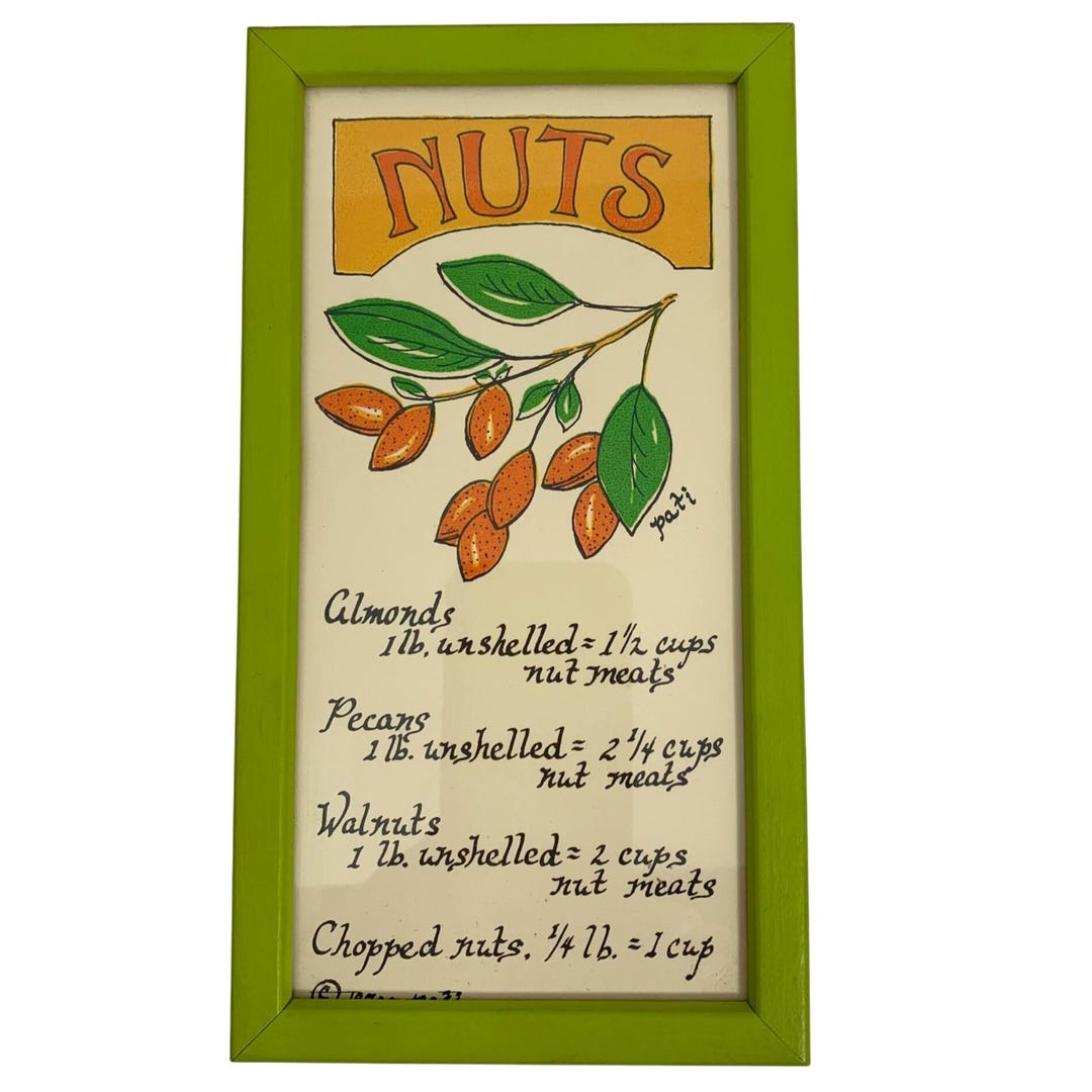 Vintage SOOVIA JANIS Inc. Art Print PATI 1970 Nuts Wood Framed