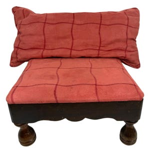 VTG Burnt Coral Cotton/Felt Fabric Footstool + Pillow Home Needlecraft Creations