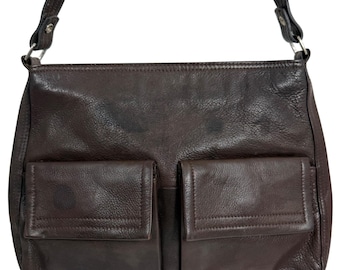 VTG Fossil Brown Leather Dual Front Pockets  Shoulder Crossbody Bag Adjustable