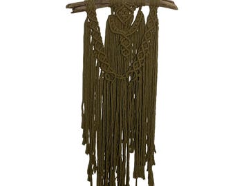 Moss Green Driftwood Braided Macrame Wall Hanging Bohemian Decor Vintage