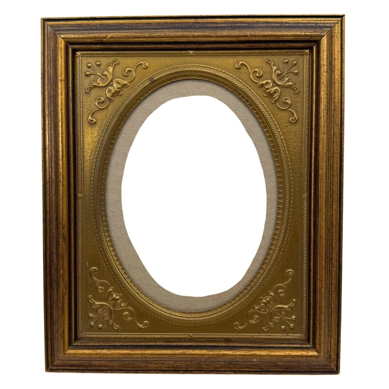 Vintage Ornate Gold Metal & Wood Oval Photo Frame Easel Back Tabletop ...