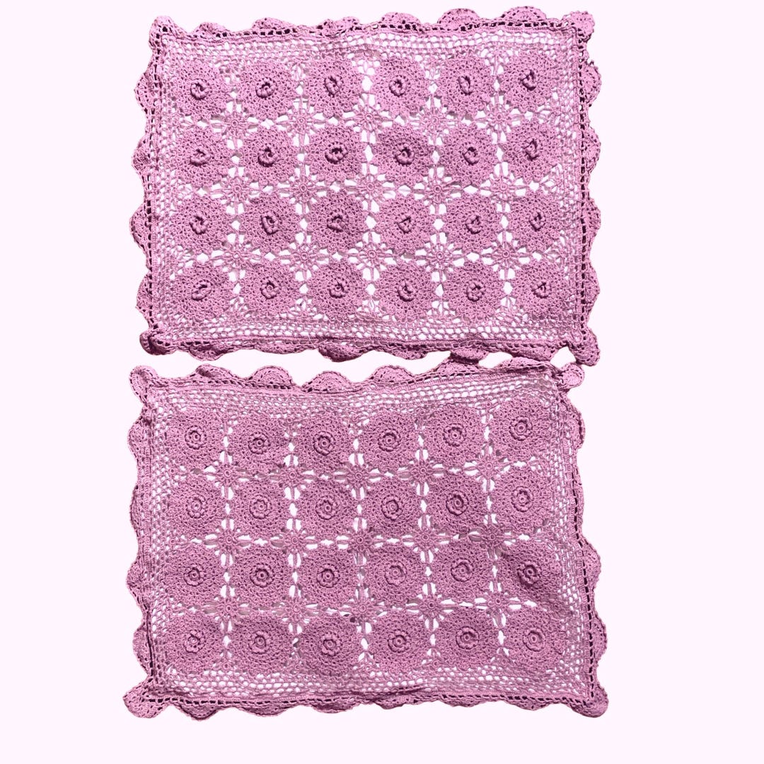 Set of 2 Crochet Pillow Shams Scalloped Trim Standard Size Pillows 100%