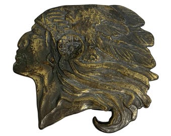 VTG Native American Headdress Design Antiqued Brass Finish Belt Buckle Western
