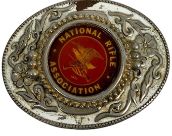 VTG National Rifle Association 1871 Belt Buckle Oval Metal Western Floral Design