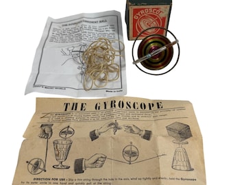 Antique EB France Metal Gyroscope Spinning Top Toy Original Box and Papers HTF