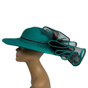 VTG Mr Charles Black Straw Hat W/ Elegant Feather Accent 