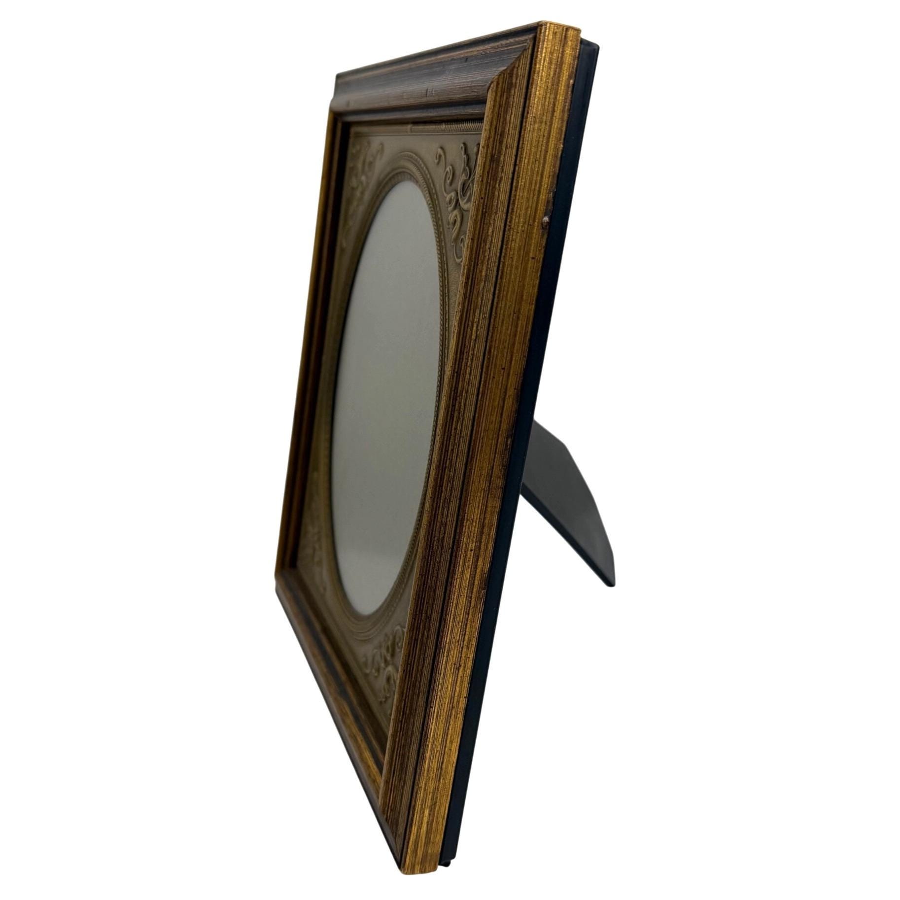 Vintage Ornate Gold Metal & Wood Oval Photo Frame Easel Back Tabletop ...